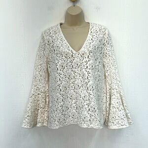 Zara - Floral See Thru V Neck Bell Sleeve See Thru Blouse Size Small